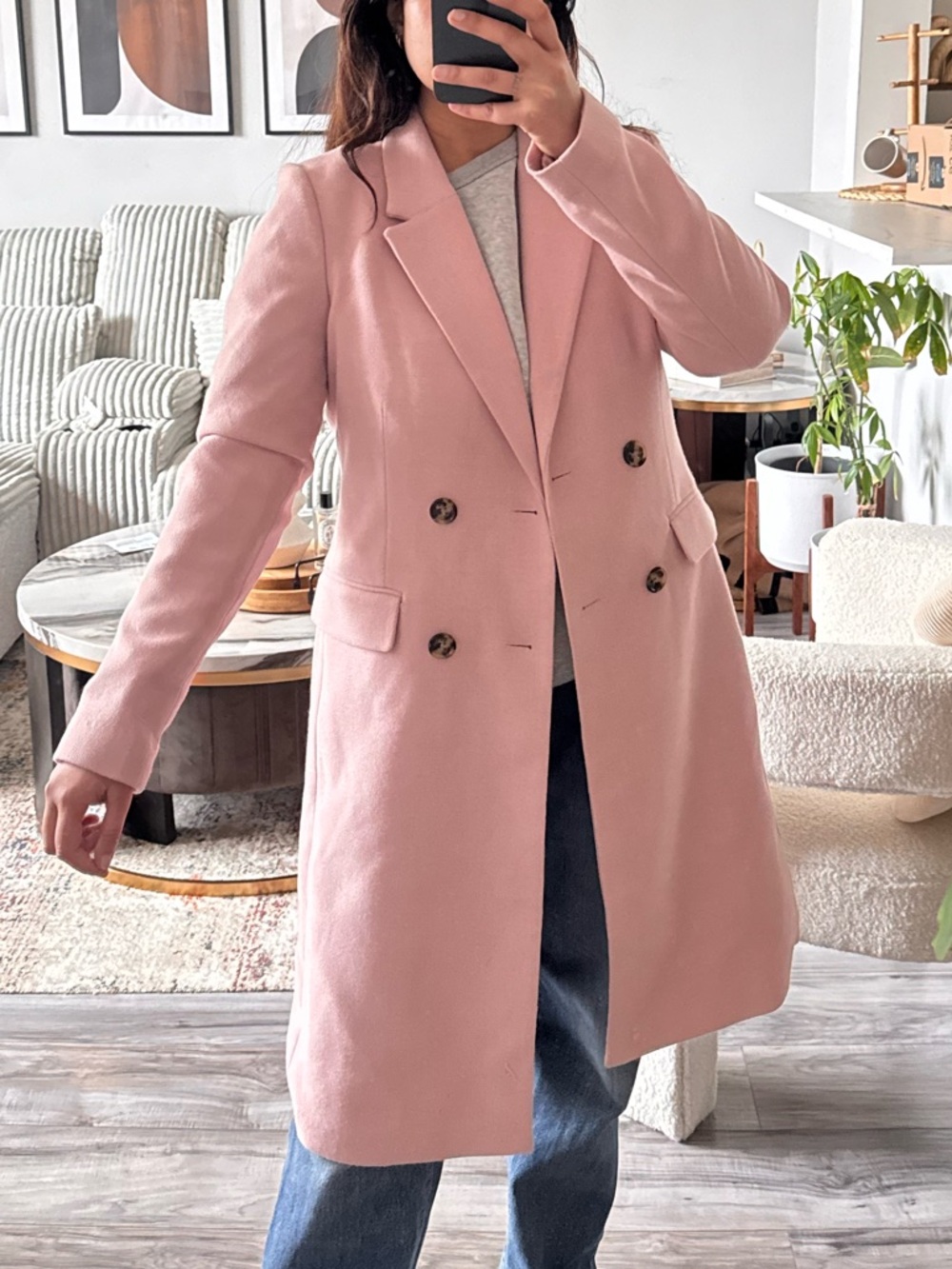 RW&CO. Blush Pink Double-Breasted Trench Coat
